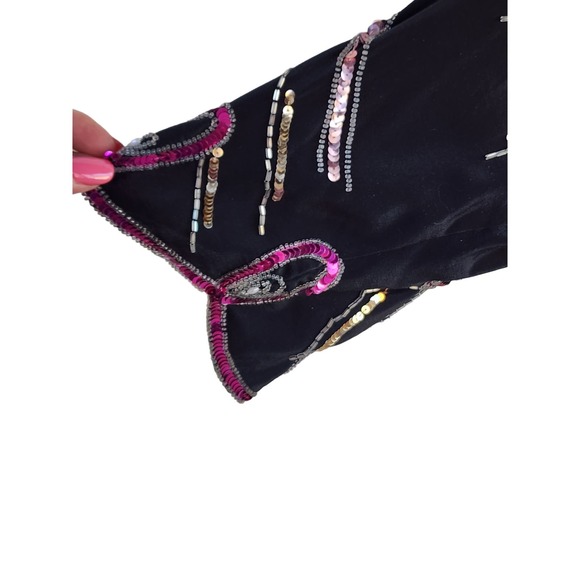 VTG 70s Argenti 100% Pure Silk Black Pink Sequin Beaded Bows Blouse S Hong Kong - Picture 2 of 10